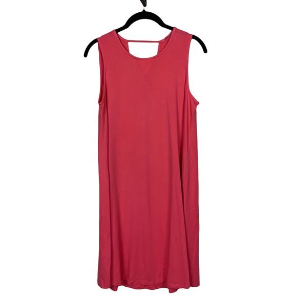 LA Made Sleeveless Crewneck A Line Knit Dress Back Cutout Coral Size Small - Picture 7 of 7